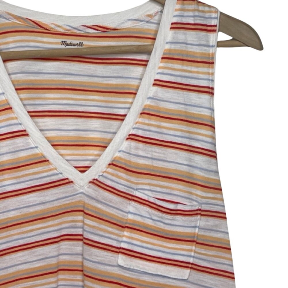 MADEWELL | Orange Striped Whisper Cotton V-Neck Pocket Tank | Size S - Picture 4 of 13